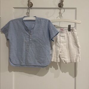 Il Gufo White Elastic Waist Shorts and light blue top size 24 months